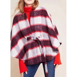 Anthropologie Andersen & Lauth NWT Red Plaid Brushed Wool Johanna Capelet Poncho